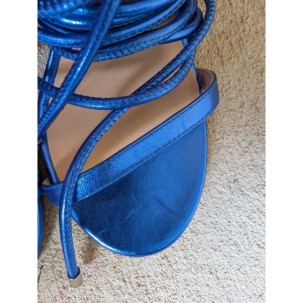 Stuart Weitzman Nudistwrap 110 Blue Metallic Leather Heel Sandal New Size 6 $525 - Picture 15 of 16